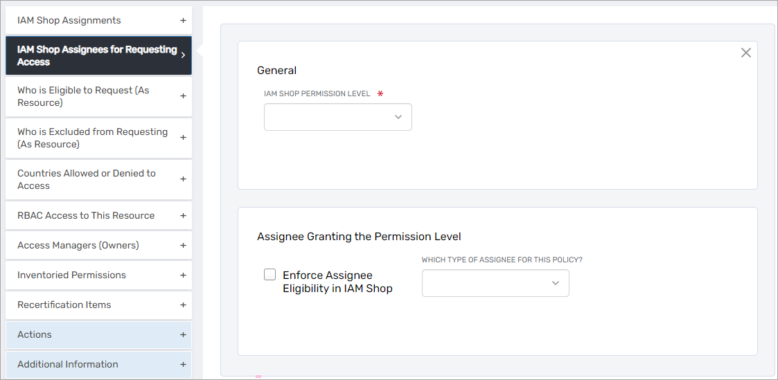 Permission Level Pane