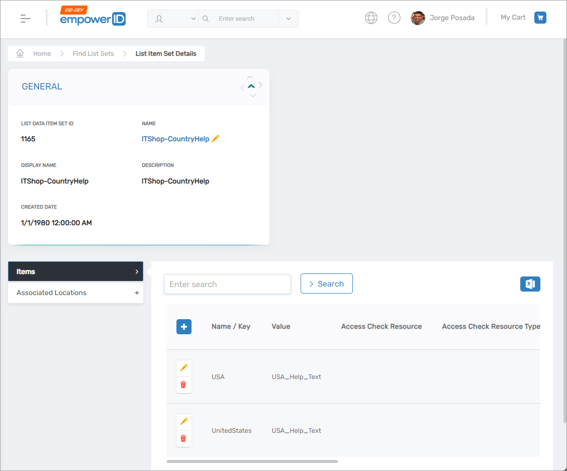 List Item Set Details