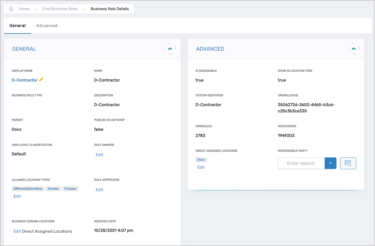 Business Role View One Page