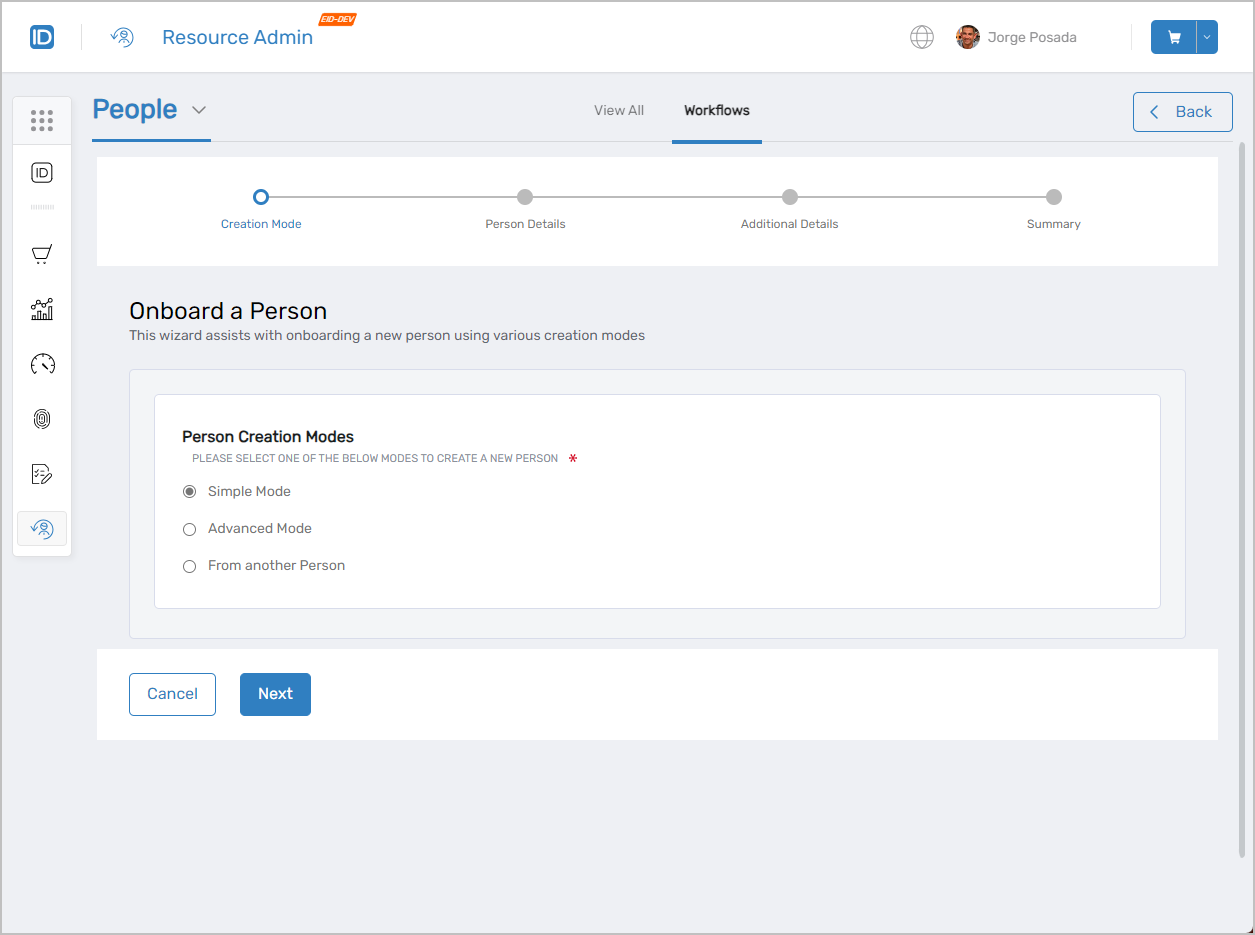 Onboard Person wizard