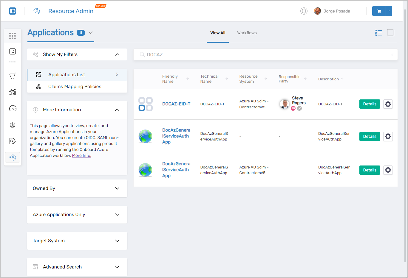 Applications Page Interface