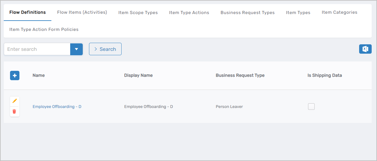 Flow Definitions List