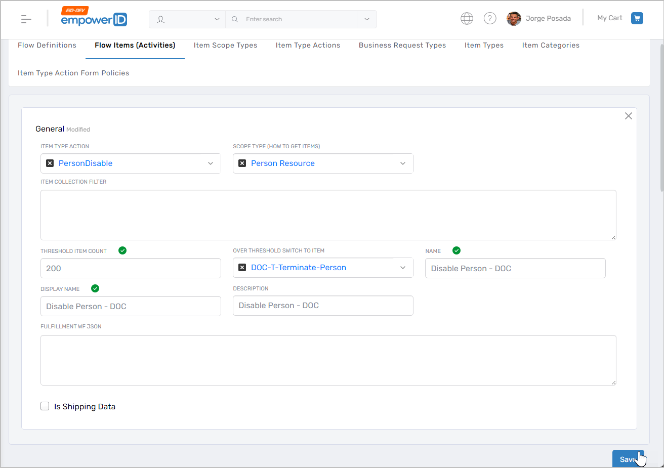 Flow Item Configuration