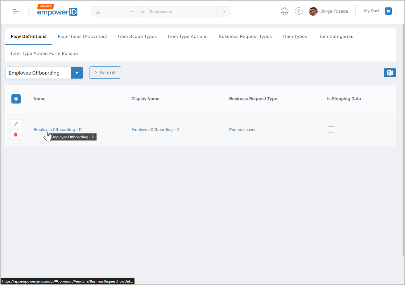 Flow Definitions List