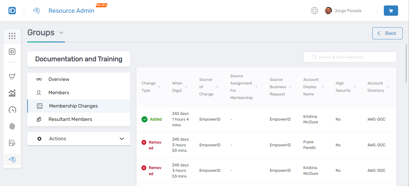 Membership Changes Tab