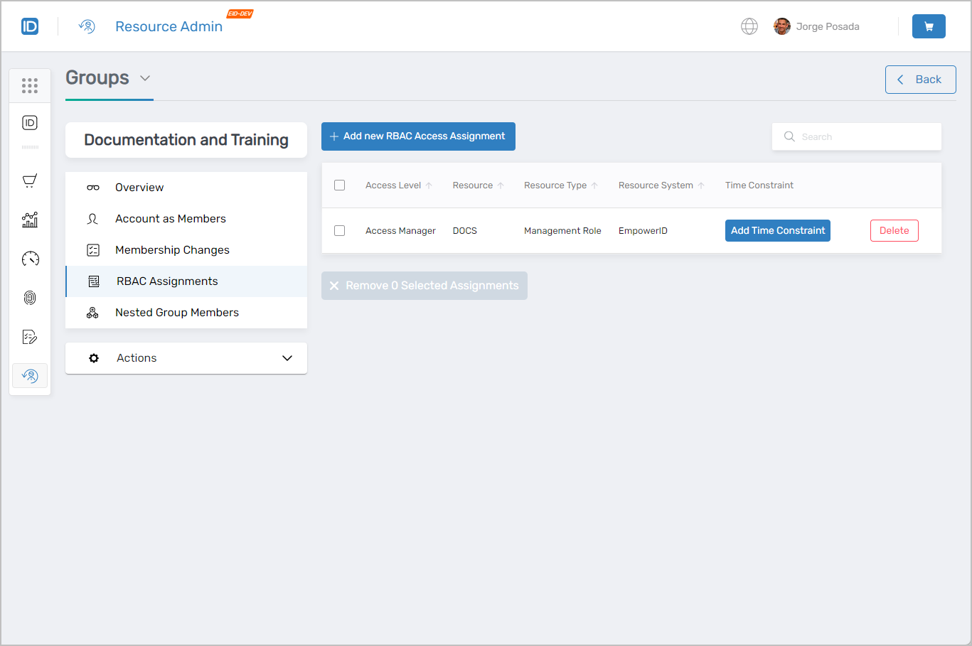 RBAC Assignments Tab
