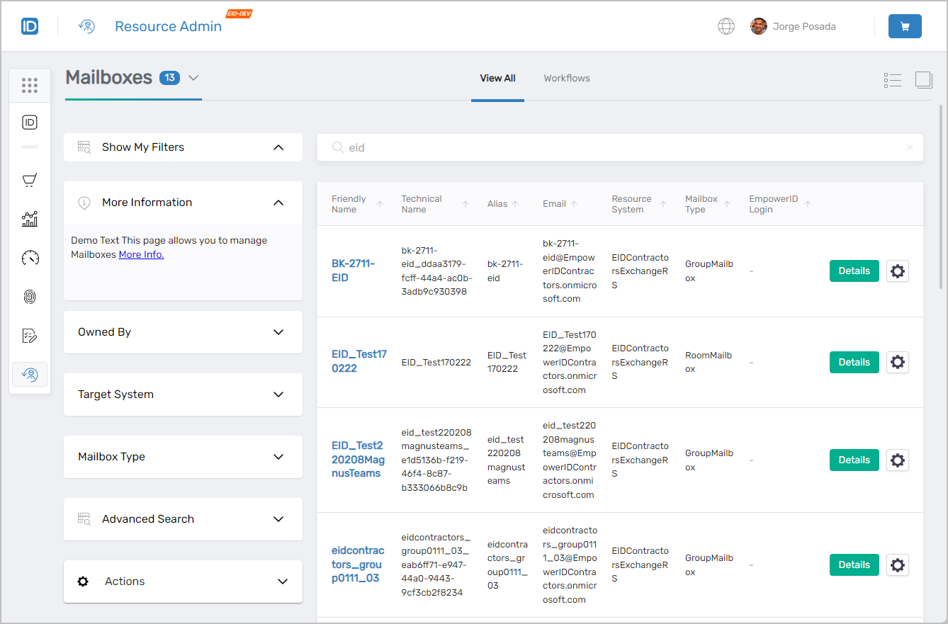 Mailboxes Page Interface