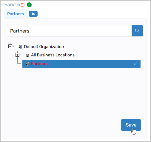 Partners location selected in Location Selector