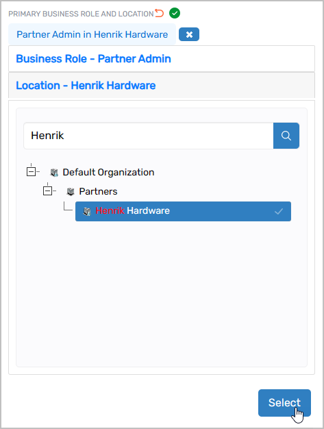 Partner location selected in Location pane