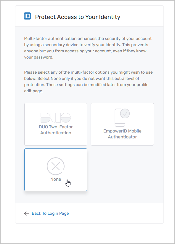 MFA prompt with None option