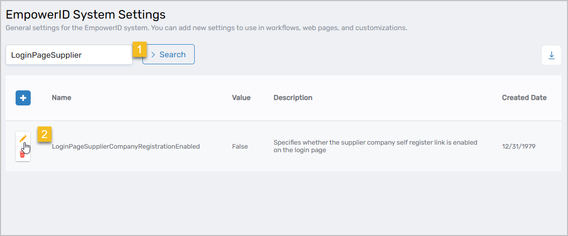 Edit button for LoginPageSupplier setting