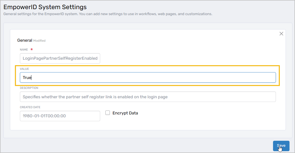 LoginPagePartner value changed to True