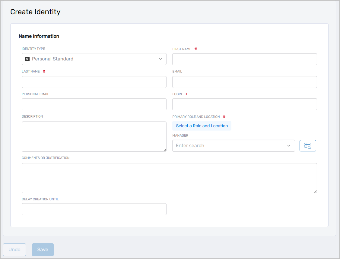 Create Identity form