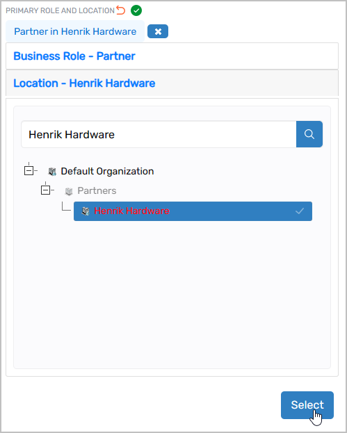 Partner location selected