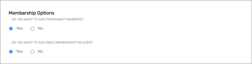 Membership options checkboxes