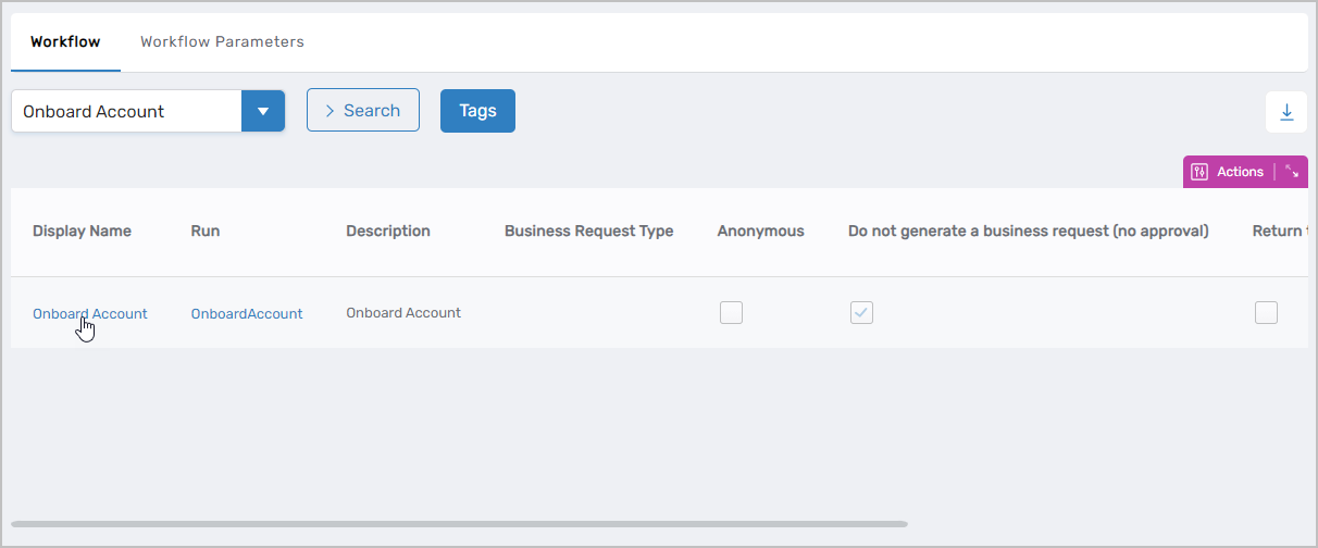 Onboard Account workflow