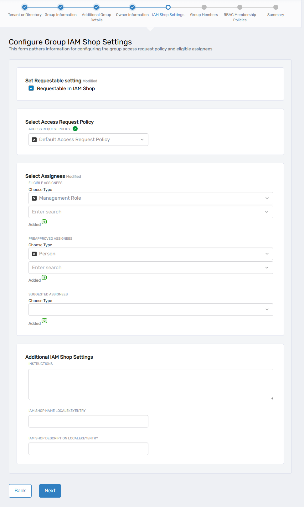 IAM Shop Settings configuration