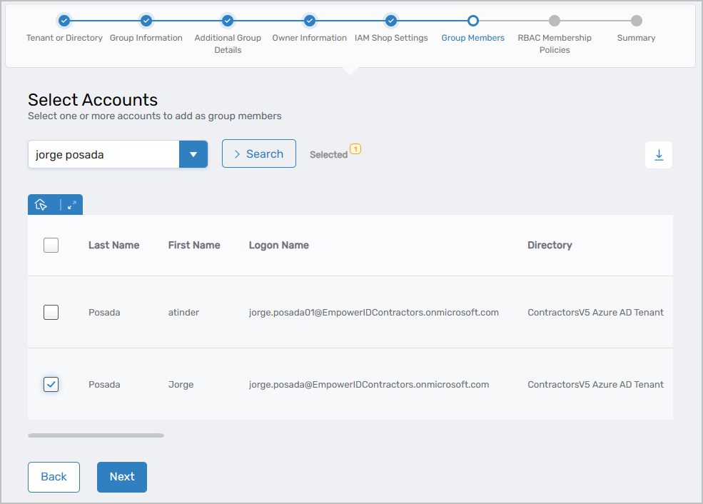 Group member selection interface
