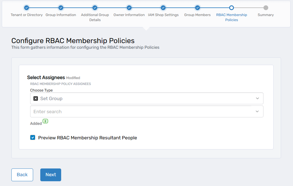 RBAC Membership policy configuration