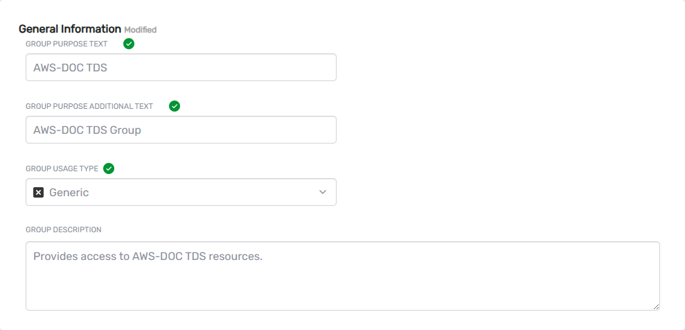Group information form with fields