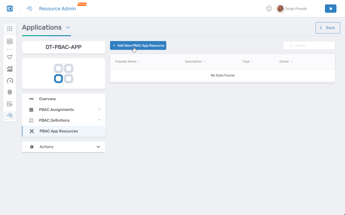 Add New PBAC App Resource button