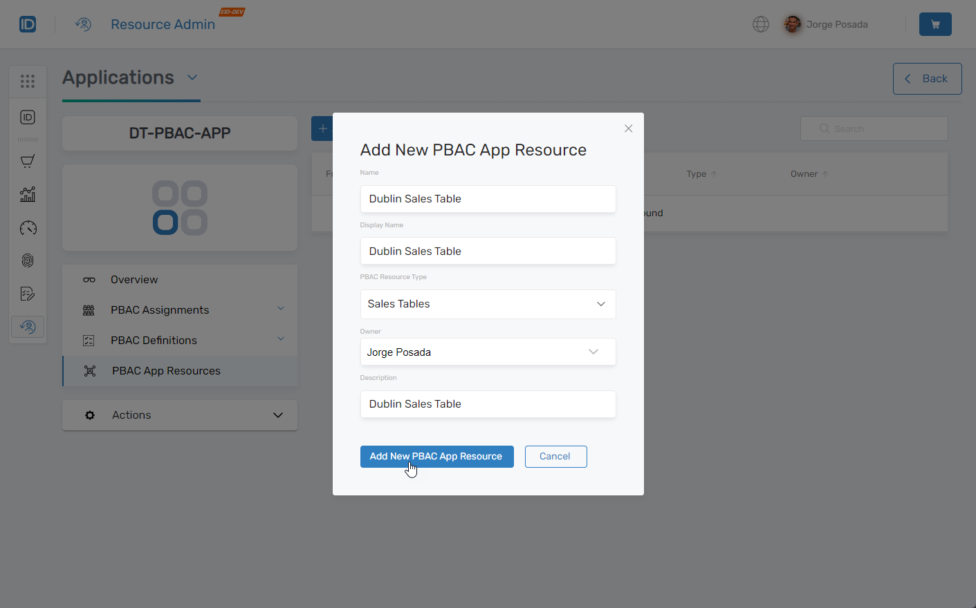 PBAC App Resource form