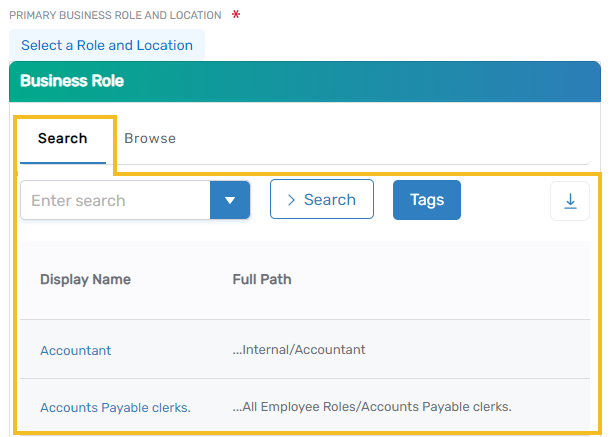 Search tab in Business Role Tree Viewer