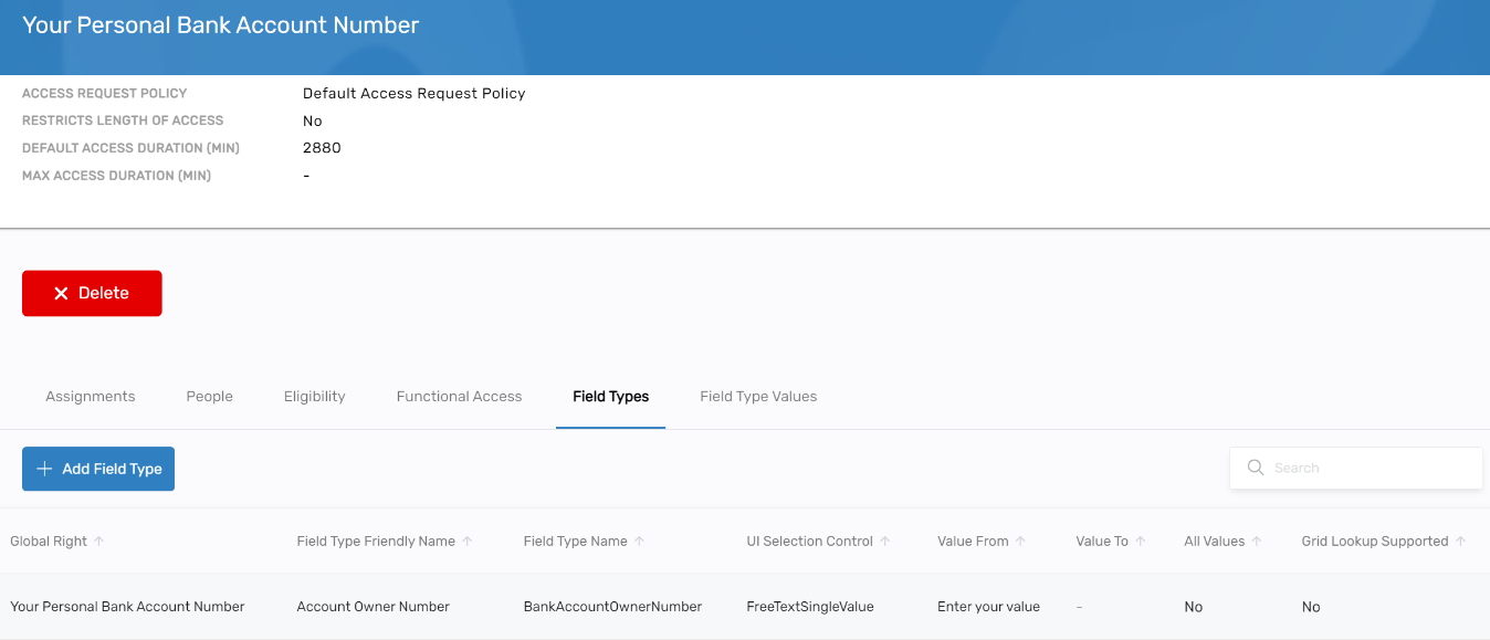Field Type Management interface