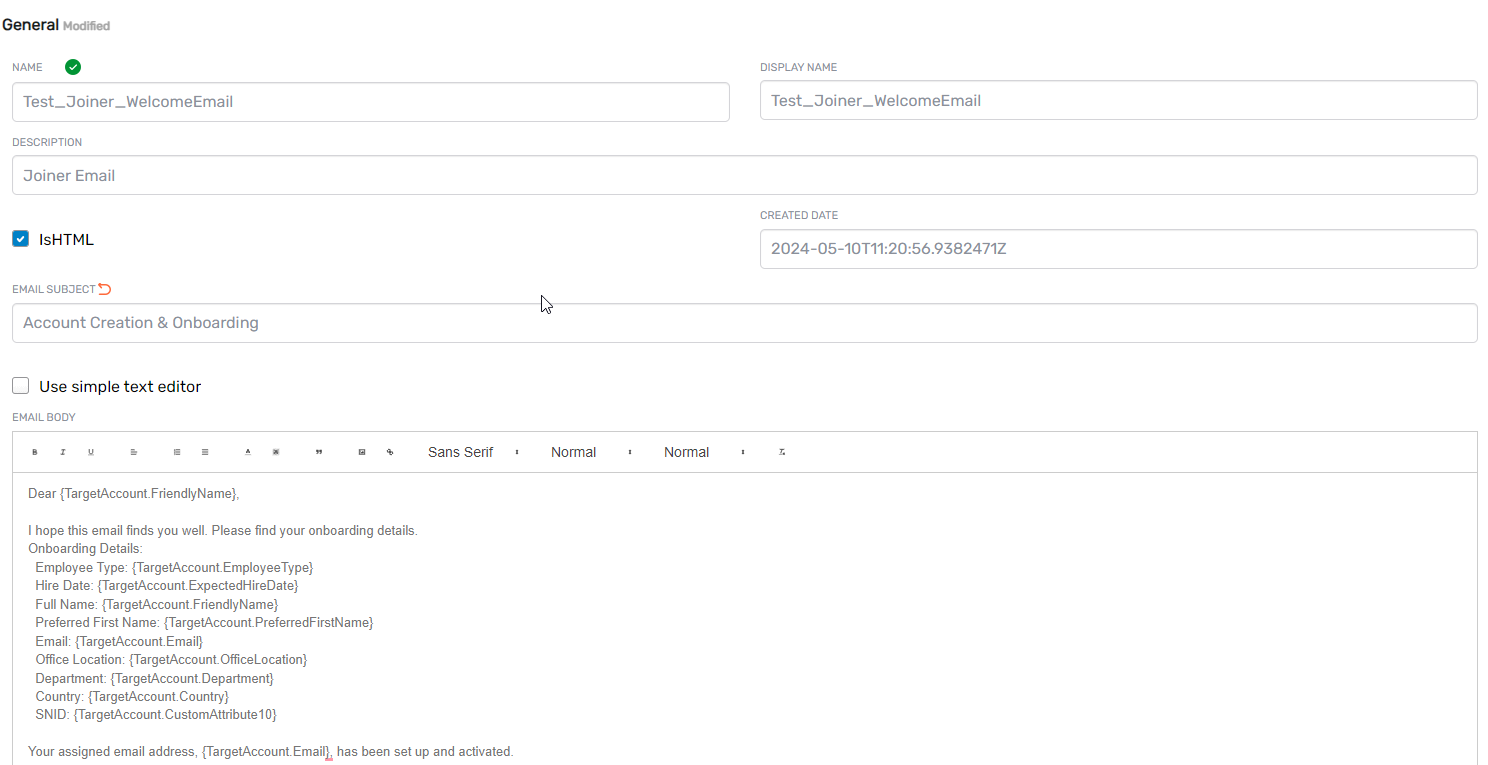 Email Template Details