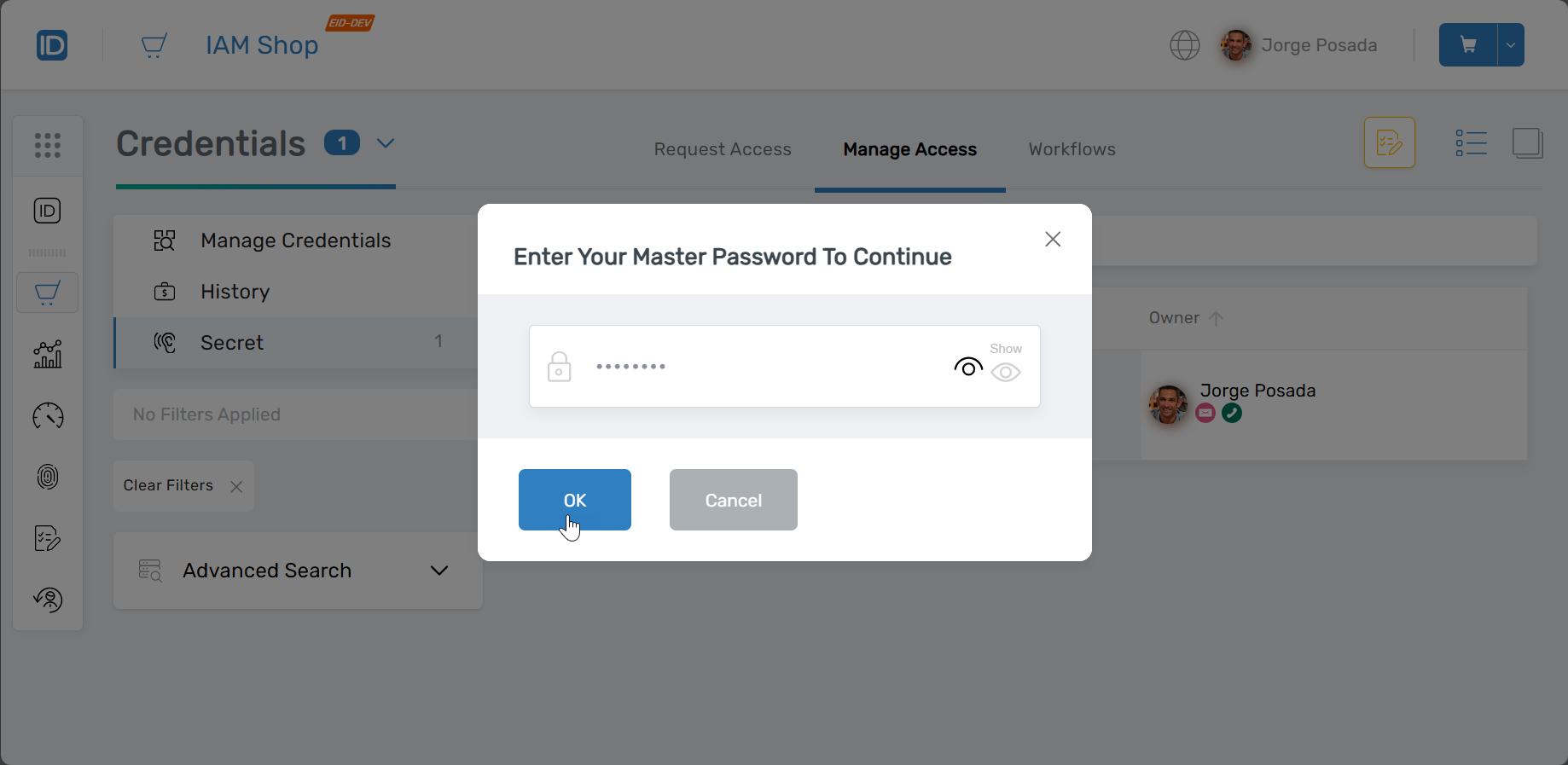 Unlock Secret Dialog