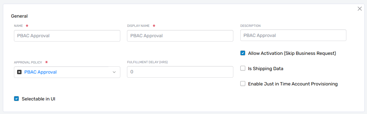 General section with PBAC Approval selected