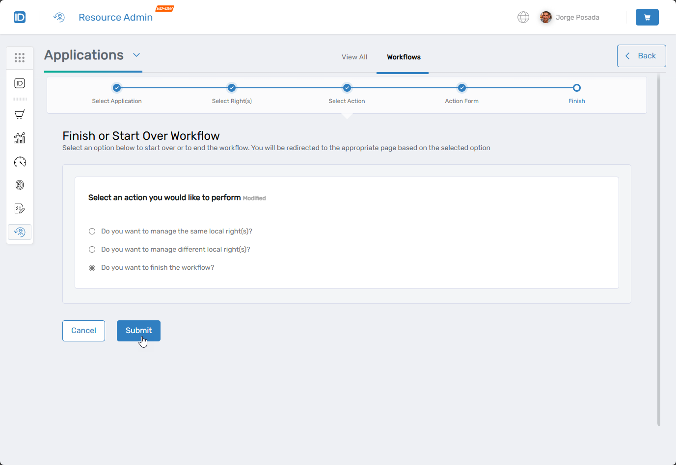 Finish or Start Over Workflow options