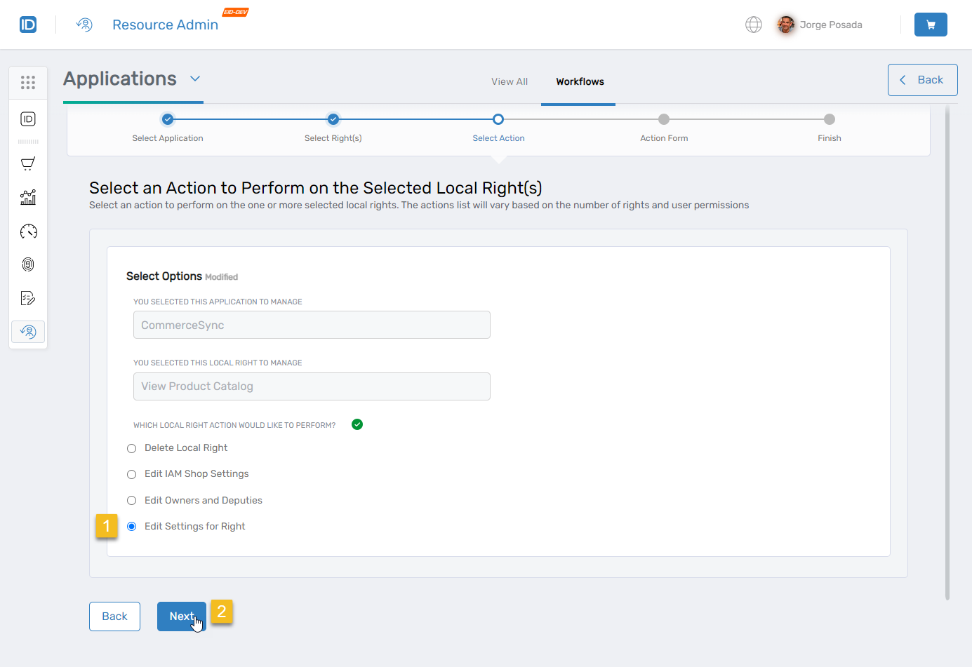 Edit Settings for Right option selected