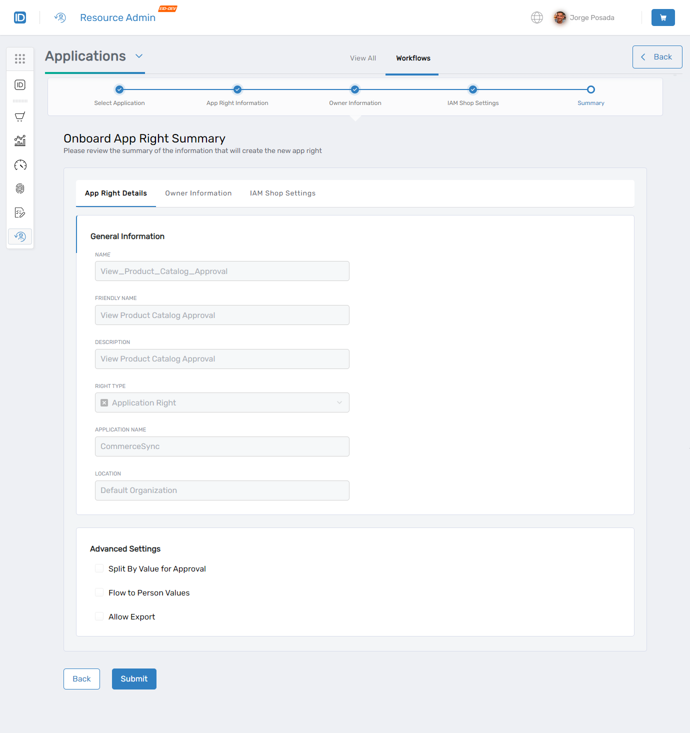 Summary of approval right configuration
