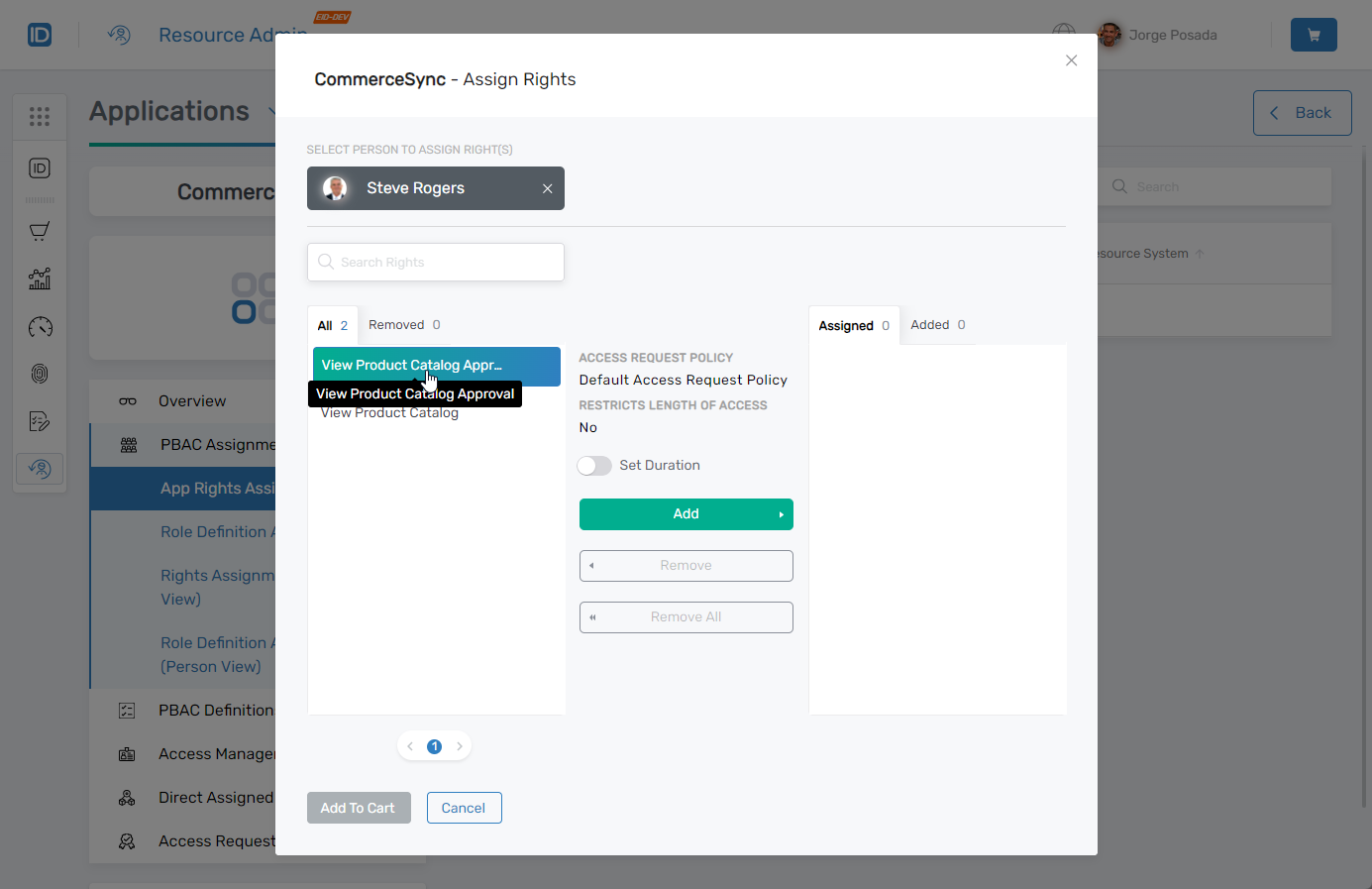 Approval right selected from All panel