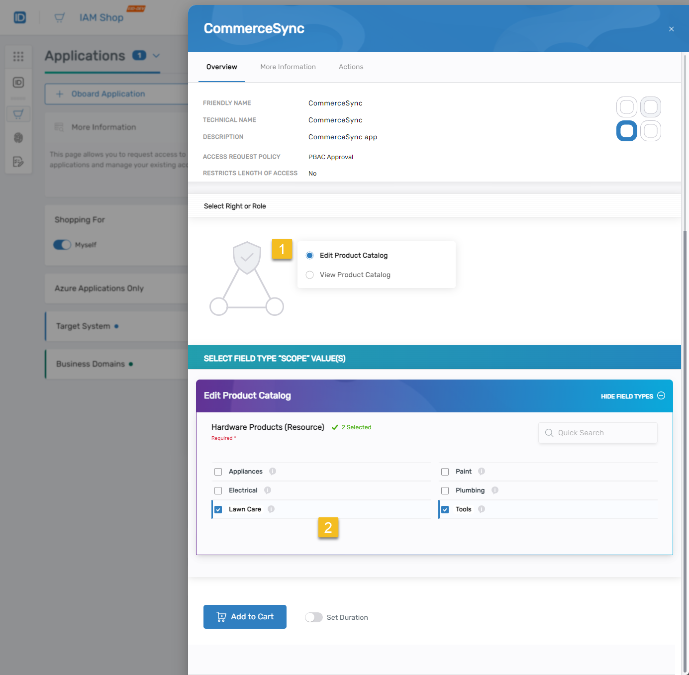 App right and field type values selected