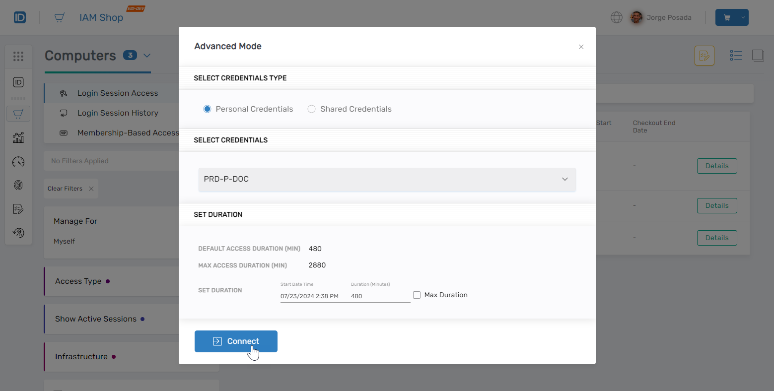 Advanced Mode dropdown