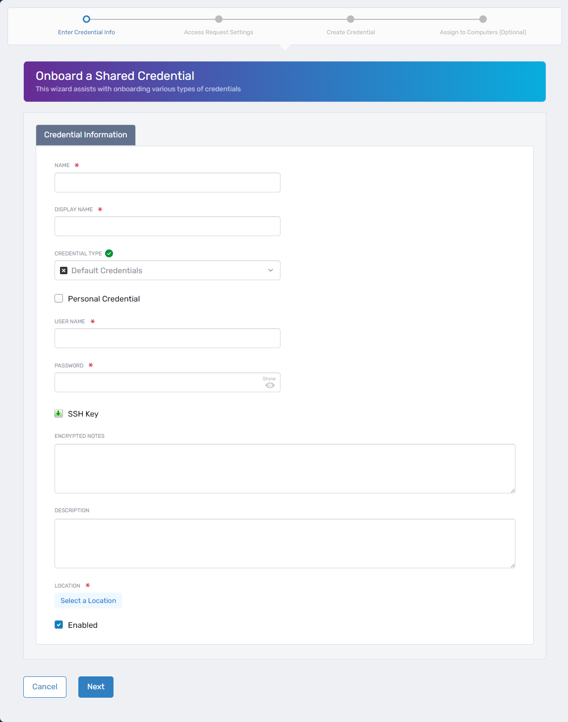Onboard Credential Wizard