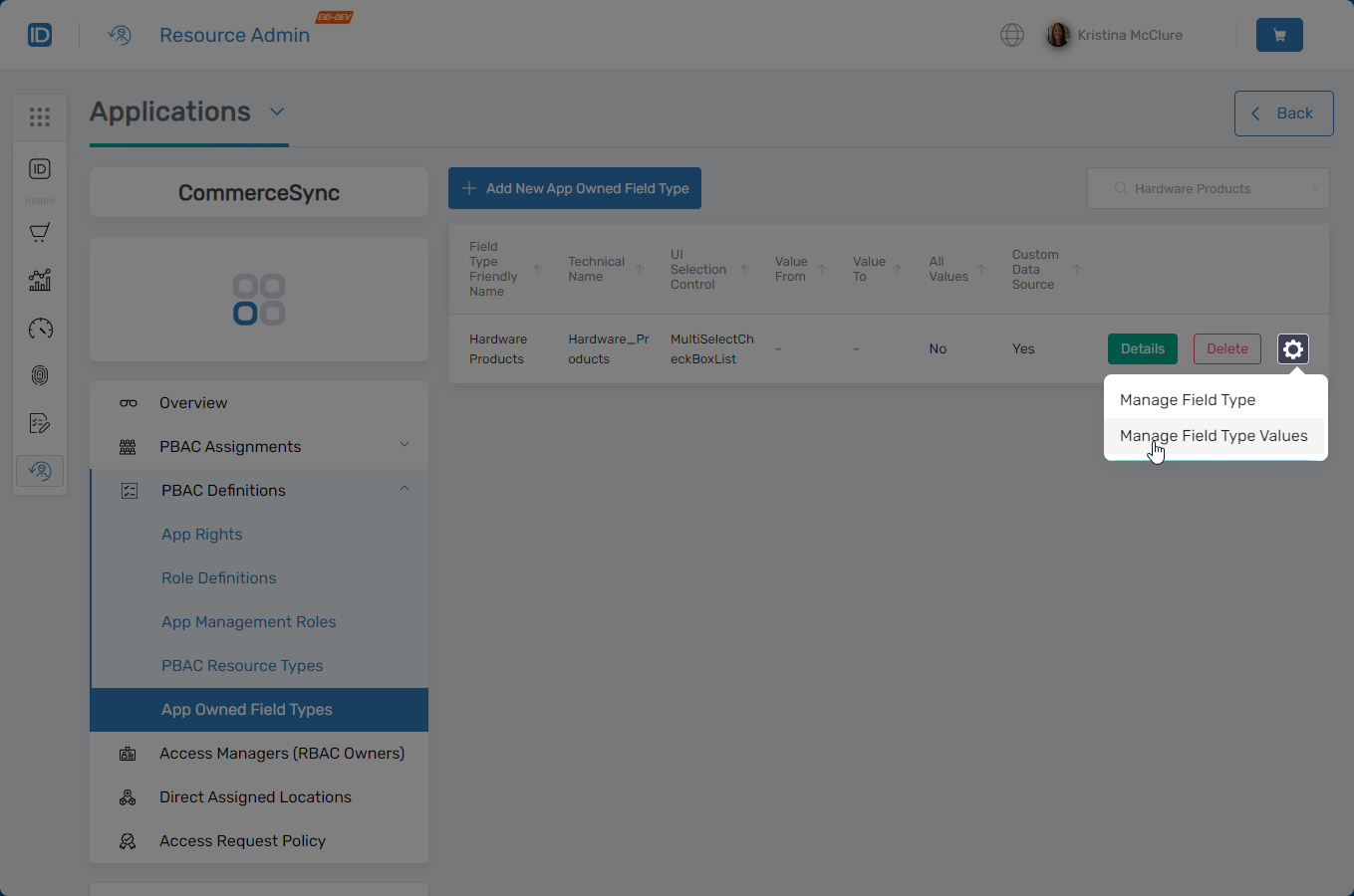 Managing field type values