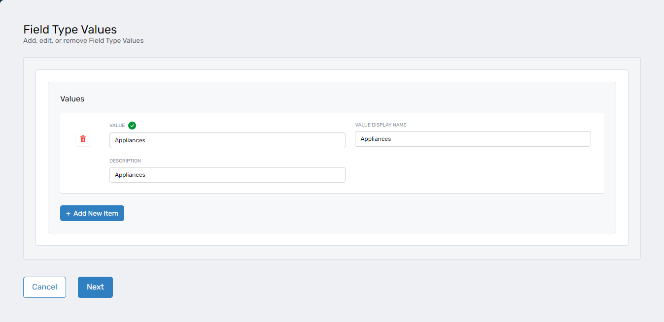 Adding field type values