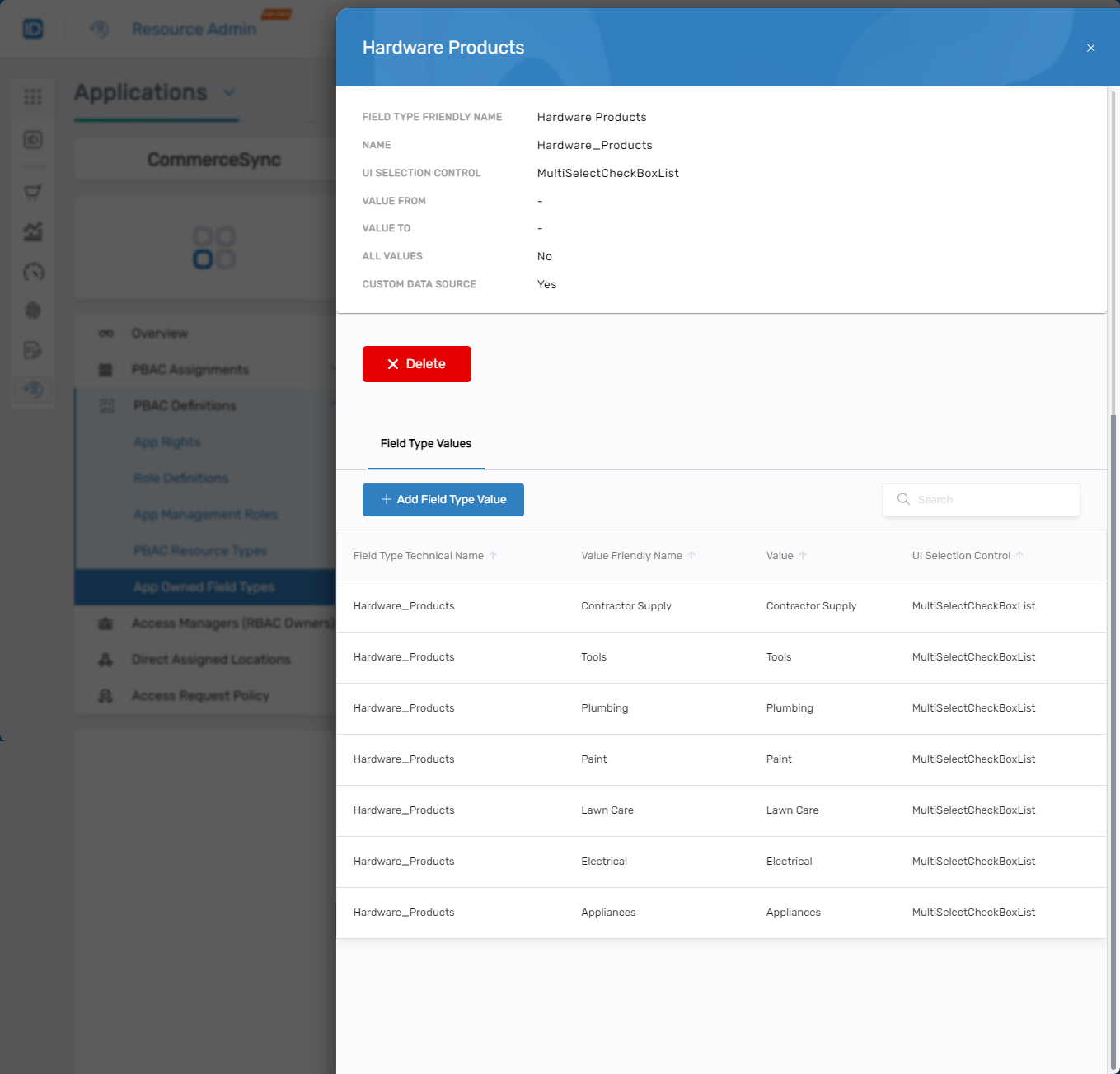 Field type values displayed