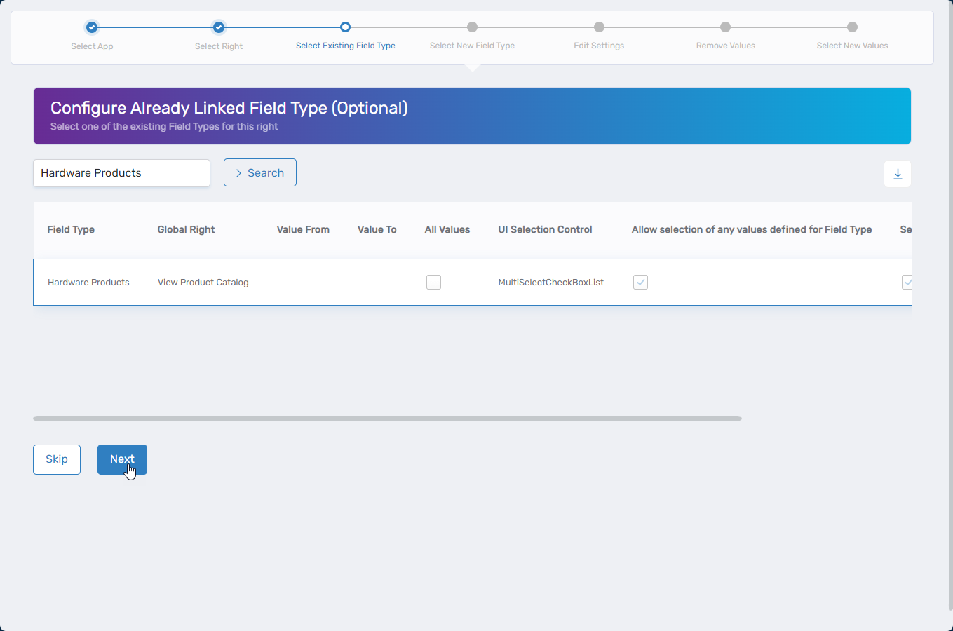 Selecting field type