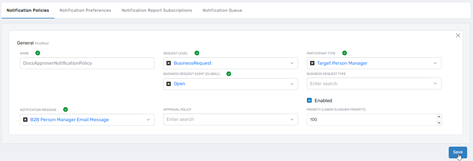 Notification Policy Configuration