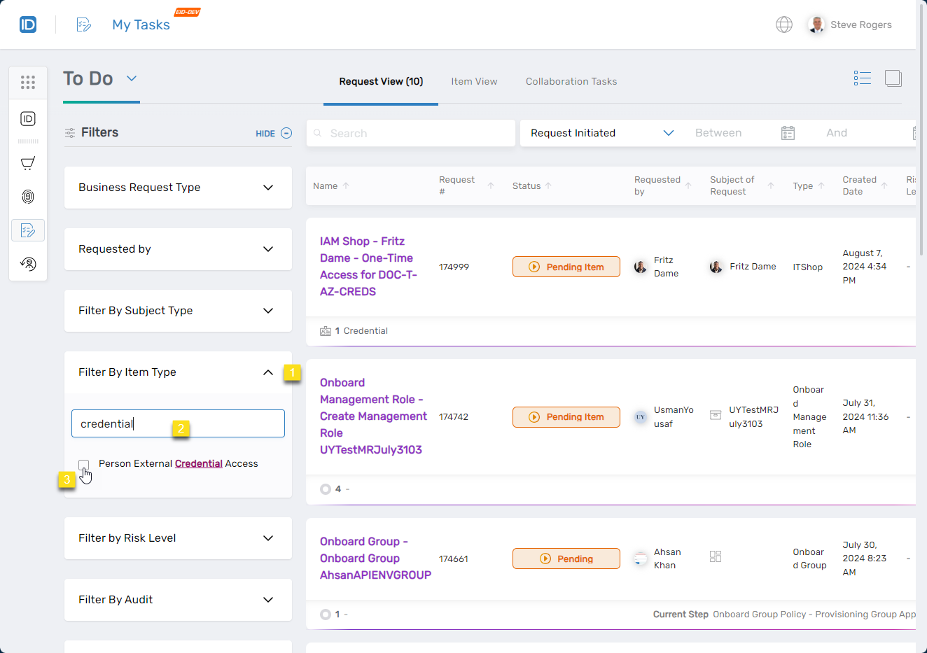 Filter Business Requests