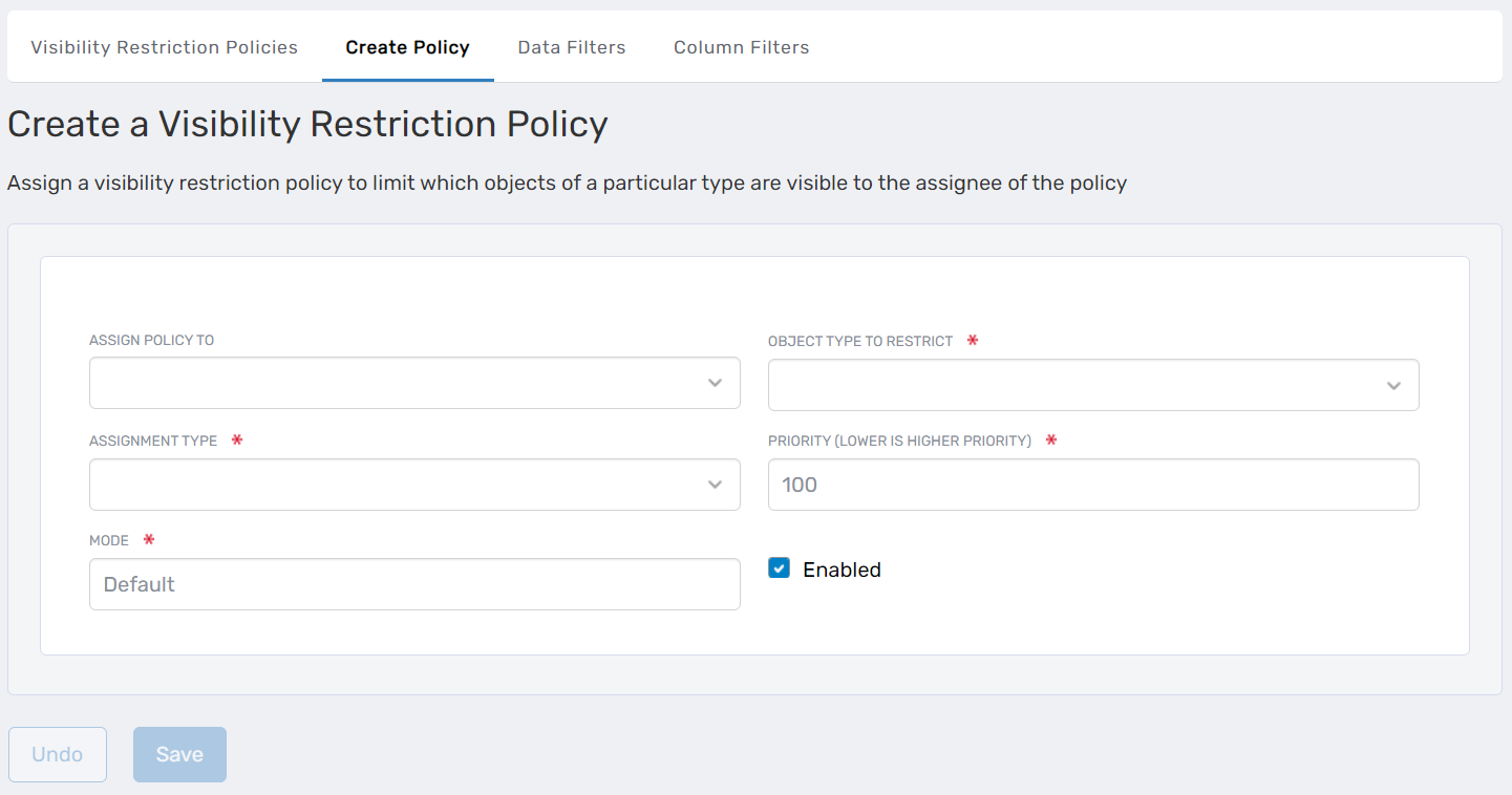 Create Policy Tab
