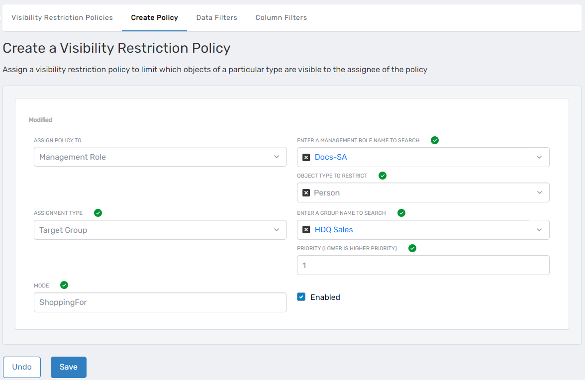 Example Policy Configuration