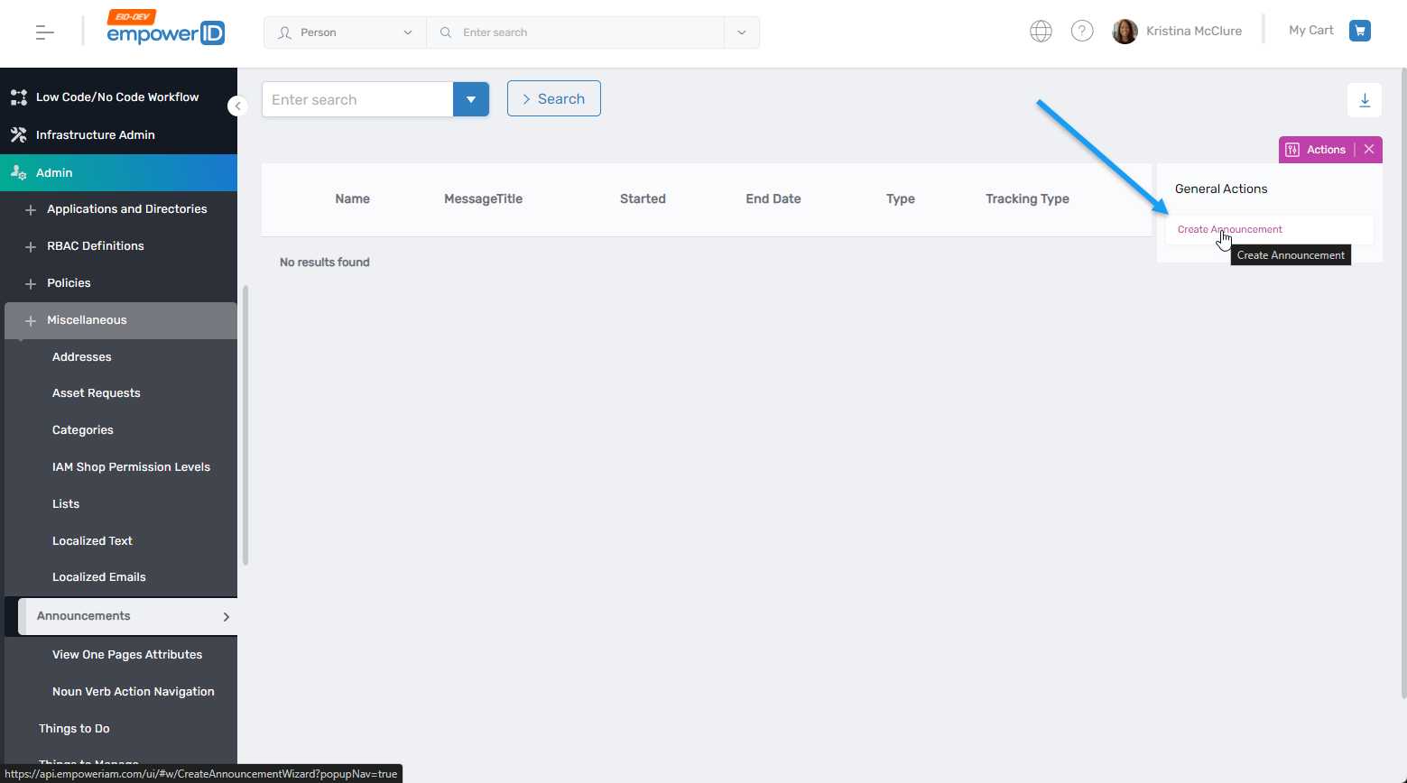 Create Announcement Wizard