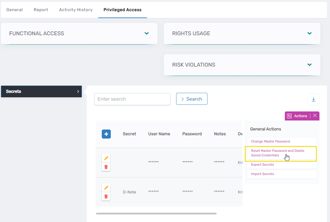 Reset master password