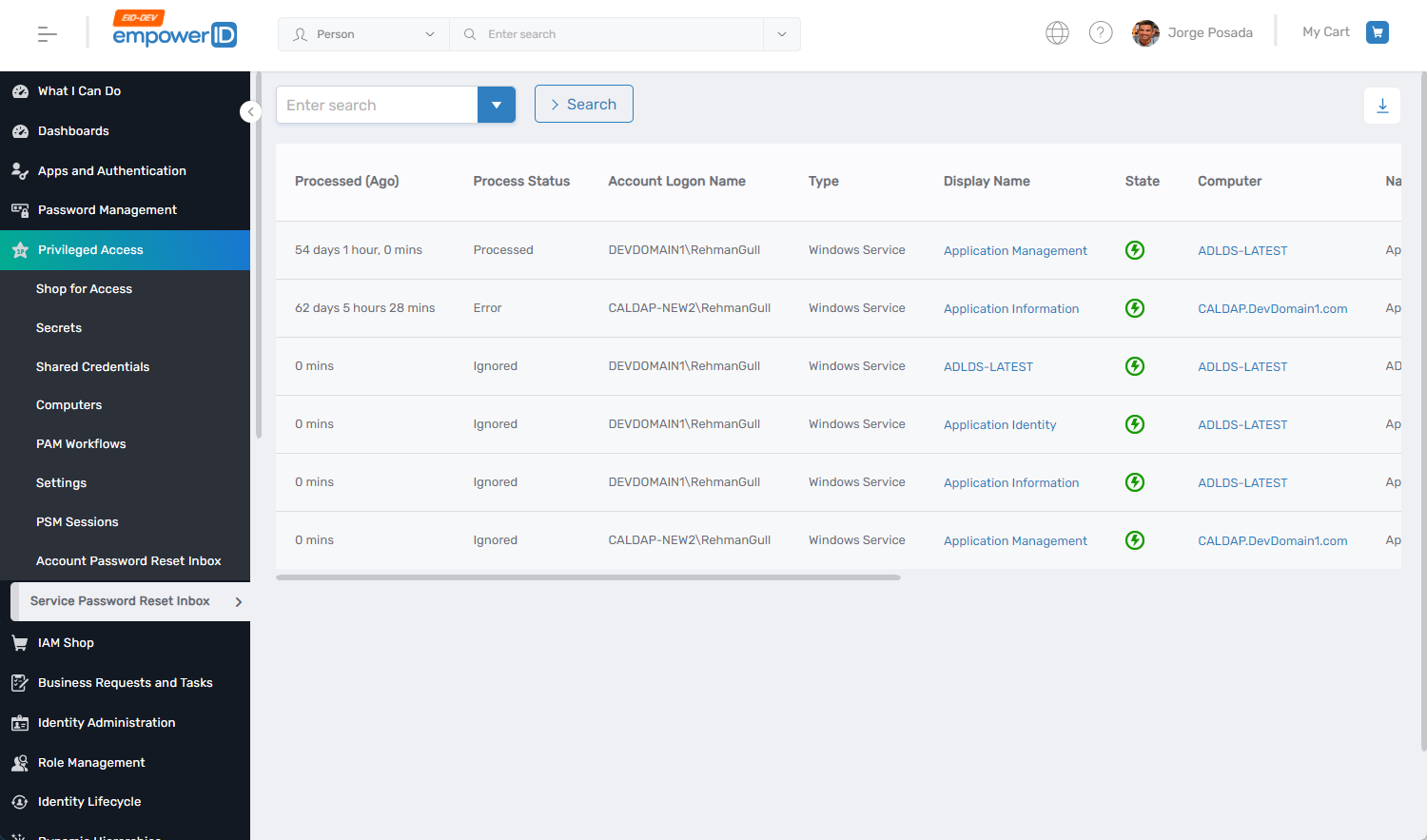 Service Account Password Reset Inbox