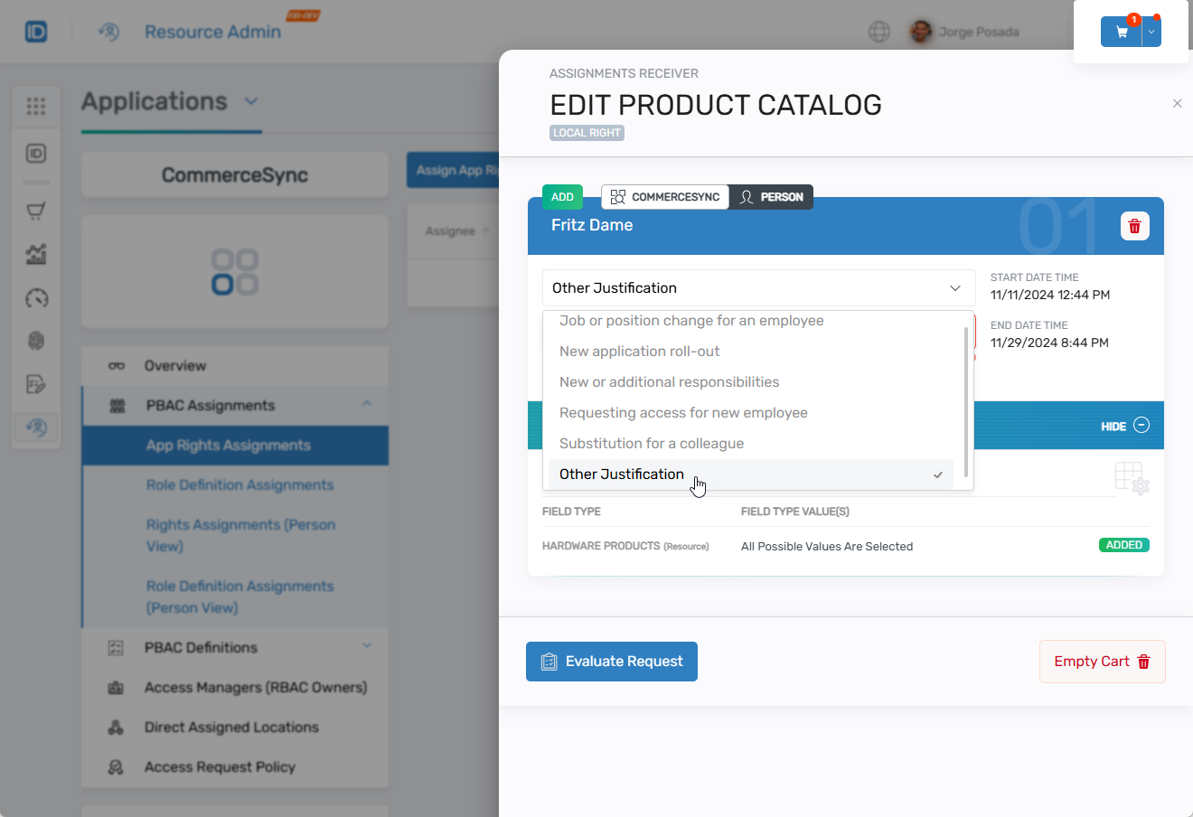 Justification dropdown